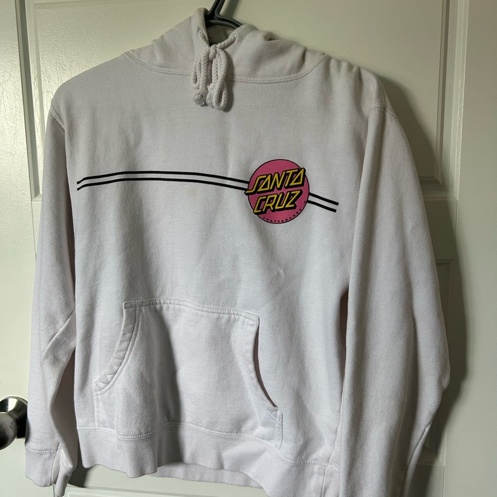 Santa Cruz Skateboards White Hoodie with Pink Logo